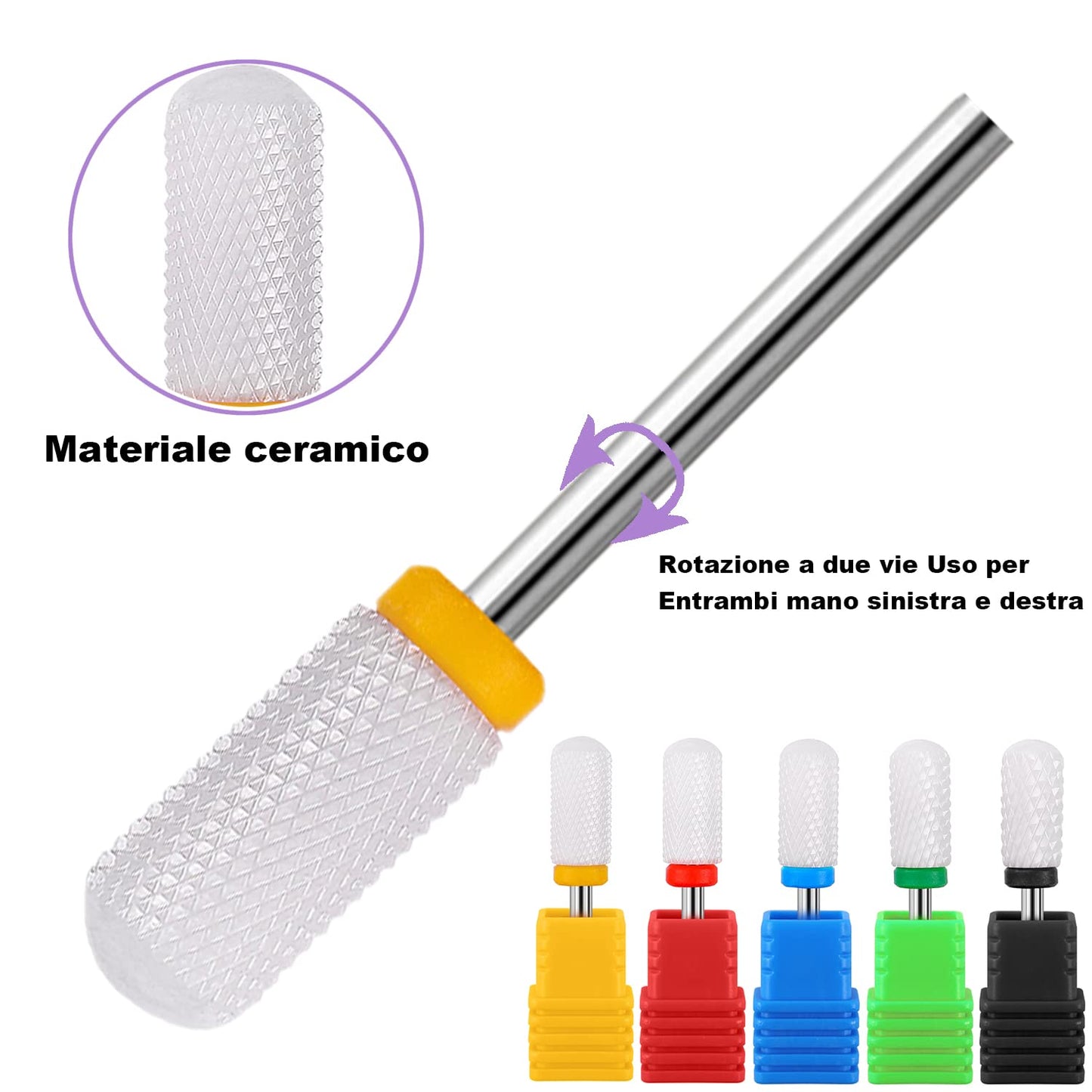 Fantexy Ceramic Nail Drill Bits Set,3/32'' (2.35mm) Professional Cylindrical Ceramic Bits,Cuticle Nail File Bits for Acrylic Nails,Manicure Pedicure Home & Salon Use-Both Left and Right Handed(5 Pcs)