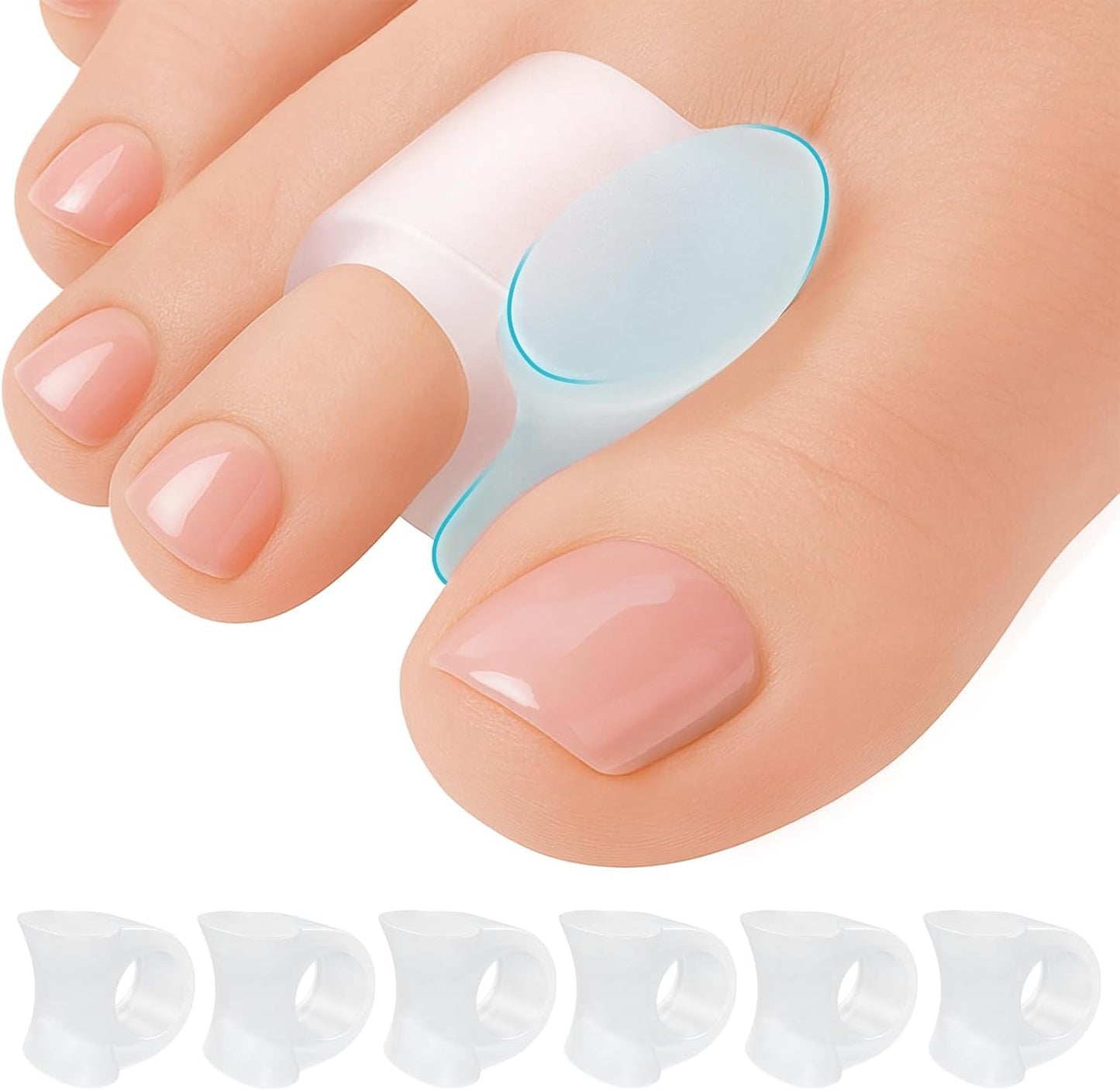 5 STARS UNITED Big Toe Spacers for Men & Women – 6 Gel Separators for Overlapping & Curled Toes, Bunions, Alignment - Diabetic Foot Care, Silicone Spreader, Corrector & Straightener, Clear
