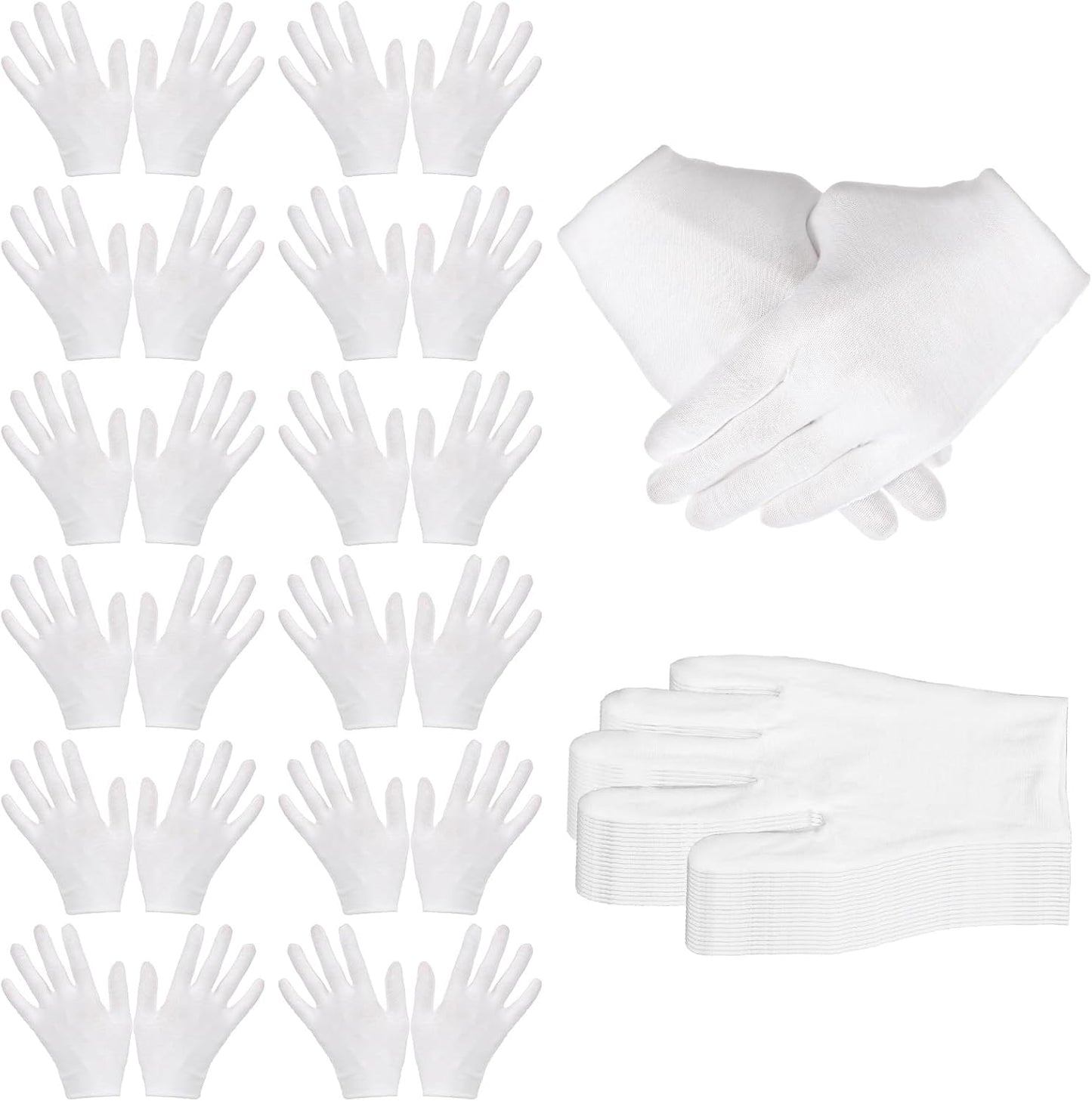 144 Pcs/72 Pairs Cotton Gloves, Cotton Bulk Pack Moisturizing Glove Large Size White Glove for Men Women Inspection Gloves for Dry Hand Art Handling Coin Jewelry
