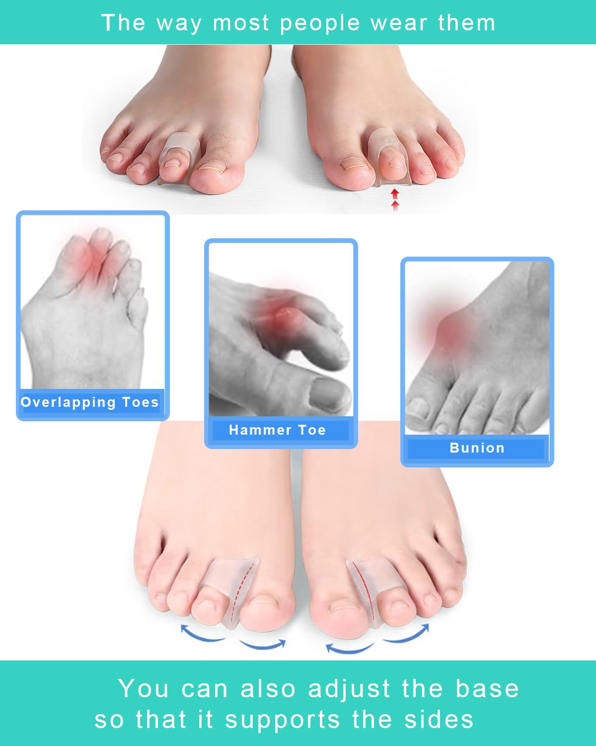 12 Packs Hammer Toe Straighteners Corrector for Women Men Curled, Crooked, Claw, Hammertoe Correction, Gel Toe Splint for Straightening, Bunion Spacer Separators (3 Sizes, Clear)