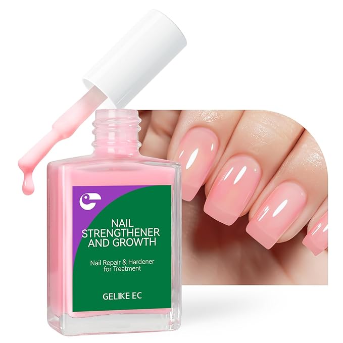 gelike ec Nail Strengthener Polish for Thin Nails: Soft Pink 15ml 6 in 1 Natural Nail Hardener Extra Strong and Growth - Long Lasting Repair for Damaged Nails - Growth Oil for Salon Home Daily Work