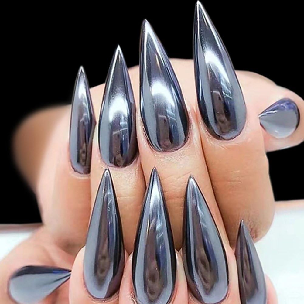Chrome Nail Powder Metallic Mirror Effect Nail Powder Nail Art Chrome Black Mirror Powder Shiny Ultra Thin Dazzling Pigment Dust Nail Glitter Metal Decor for DIY Nail Art Gel Polish 1g/Bottle