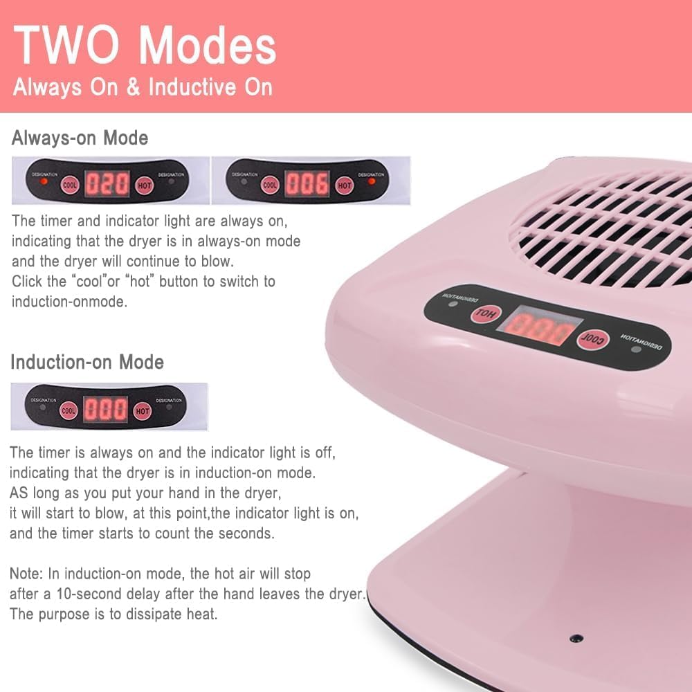 ZJchao Air Nail Dryer, 300W 2 in 1 Automatic Induction Cold Hot Air Nail Polish Drying Fan Wind Blower Dryer for Regular Nail Polish, Home and Salon Use