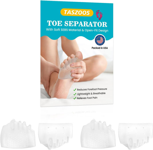 Toe Separators & Metatarsal Pads for Women & Men - 4Pcs Gel Toe Spacers, Ball of Foot Cushion for Pain Relief, Metatarsalgia, Morton’s Neuroma, Long Hours of Standing or Walking