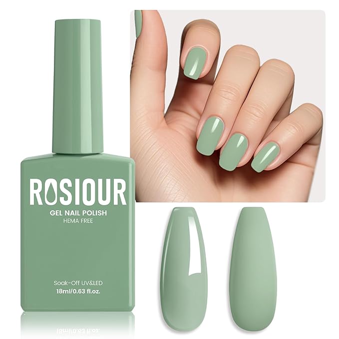 18ML HEMA-Free Gel Nail Polish, Grass Green Gel Polish Sage Green for Women Gift, Same Color Same Bottle Soak Off U V Gel Polish, Long-Lasting Professional Gel for Nail Manicure Salon DIY