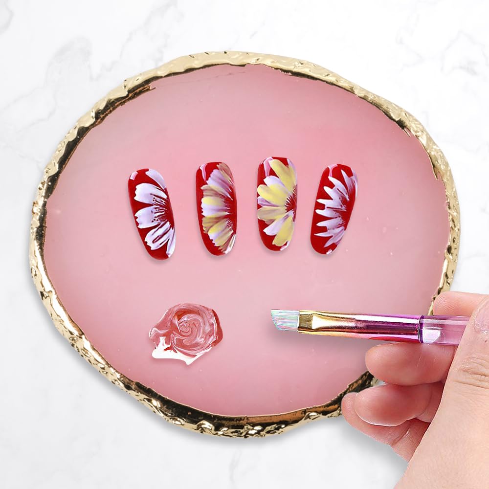 23 Piece Nail Art Tools Set Resin Nail Art Palette Nail Art Brush 2-way Acrylic Silicone Engraving Pen Dotting Pen Tools DIY Home Salon Makeup Display Board Nail Art Kit (pink)