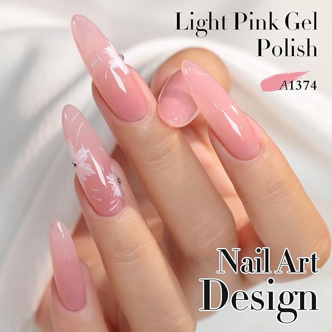 Double Rhythm 0.50 OZ Gel Polish Hema Free Same Color Same Bottle Golden Round Translucent Neutral Natural Milky 15 ML Jelly UV Polish Art DIY at Home (Light Pink-C1374)