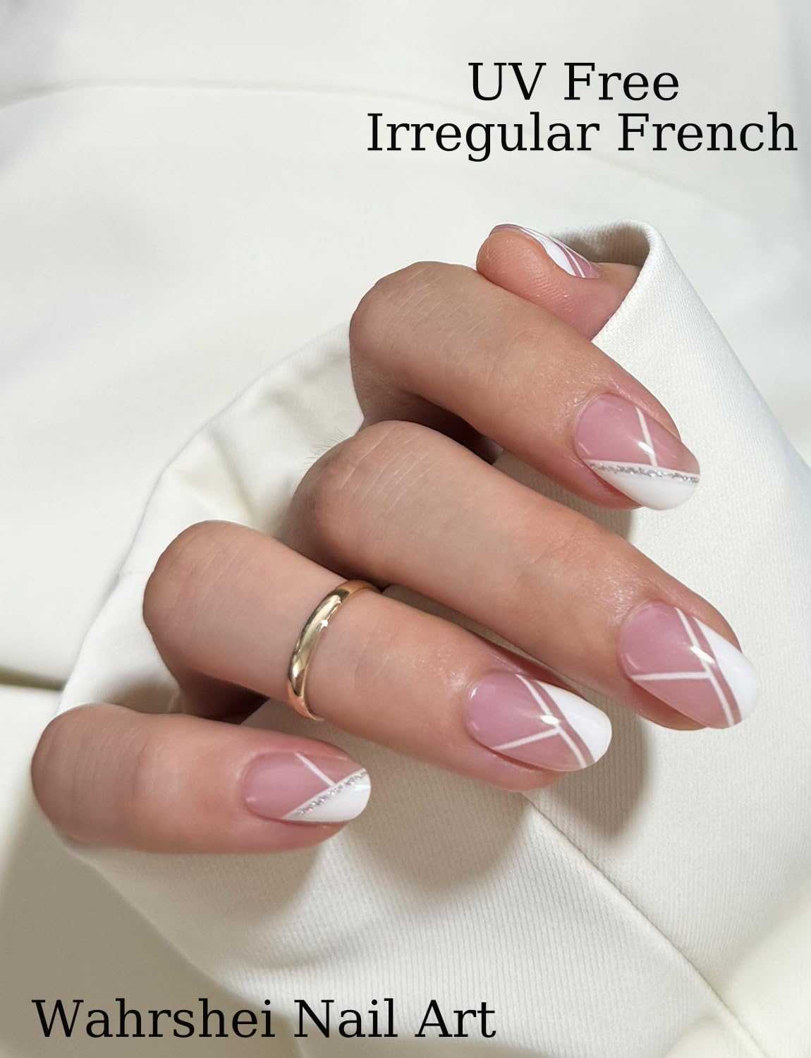 Gel Nail Strips No UV, Irregular French, UV Free, Long Lasting Gel Stickers - Contains 22 Wraps, 1 Prep Pad, 1 File