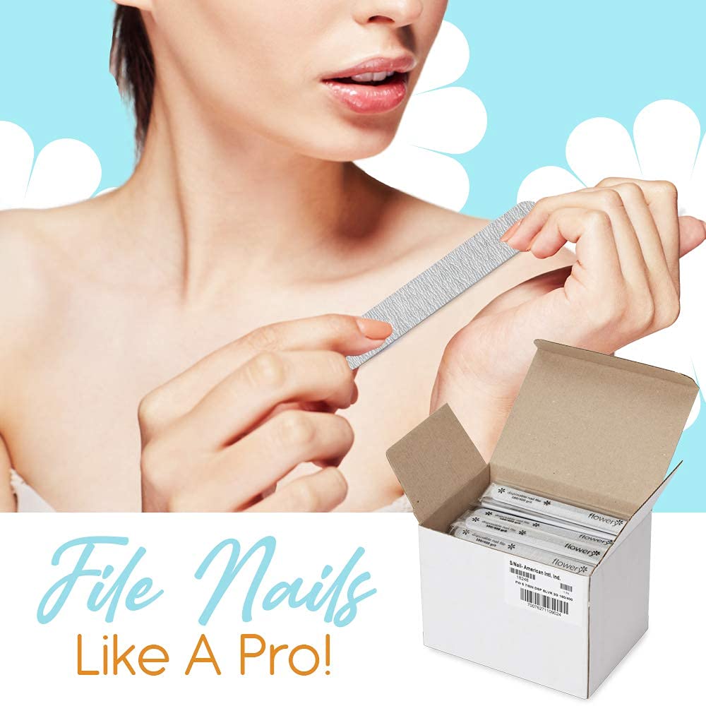 Flowery Disposable Nail File (180/400 Grit Cushion Silver)