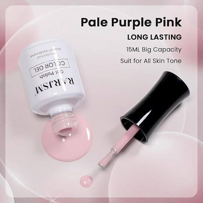RARJSM Nude Sheer Gel Nail Polish Pale Purple Pink Neutral Skin Tone Color Ice Jelly Pink Gel Polish Transparent Nail GelPolish Soak off UV LED Cured for Home Salon DIY French Manicure 15ml
