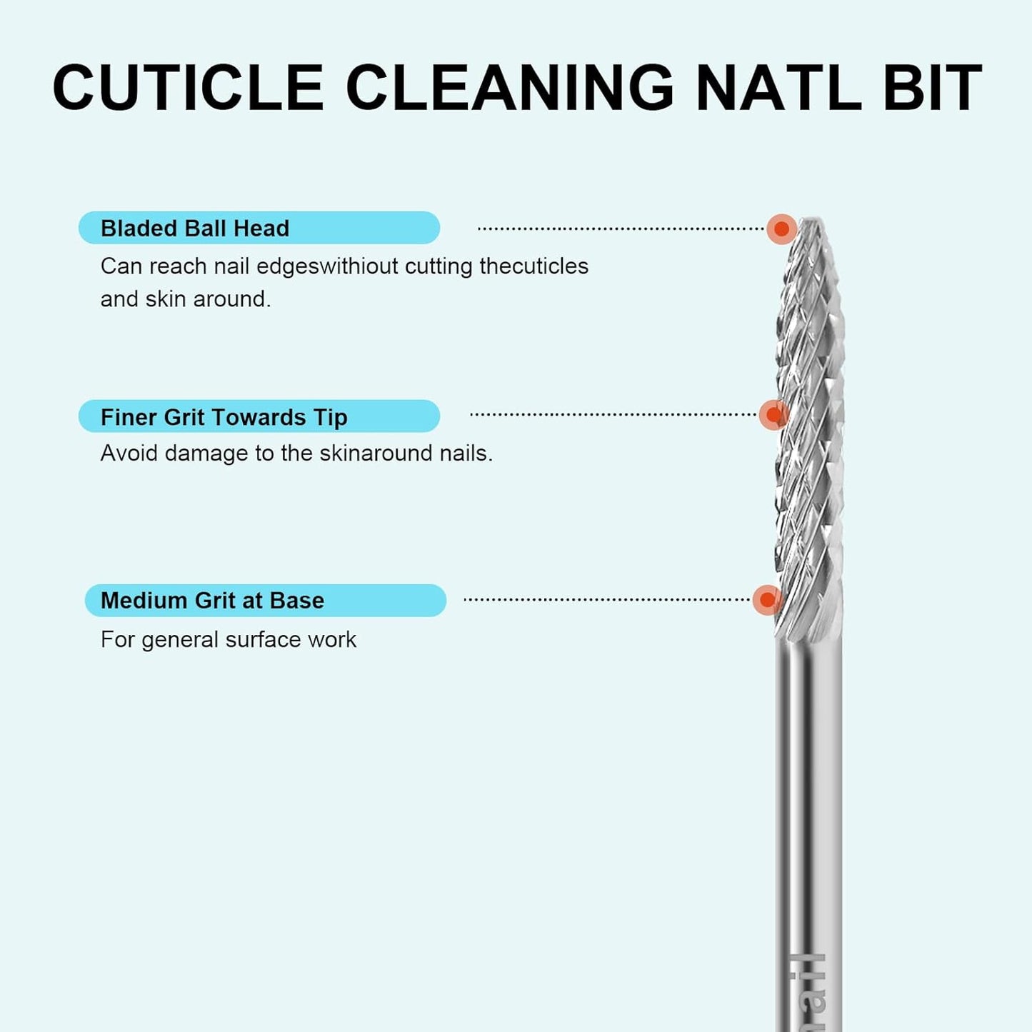 3/32" Under Nail Cleaner Bit Medium Grit Carbide Cuticle Cleaner Bit for Electric Nail Drills – Professional Manicure Tool for Nail Salons and Home Use (M Grit. Silver)