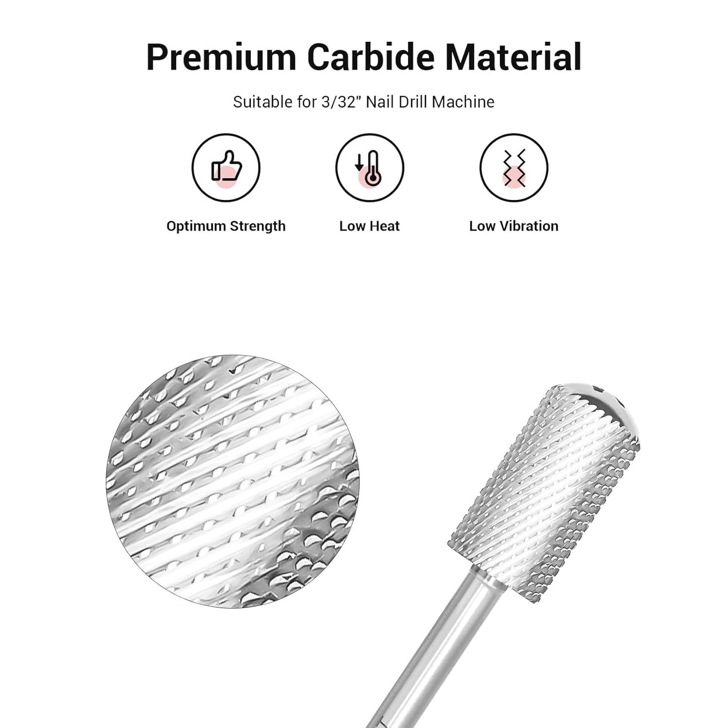MelodySusie Safety Nail Drill Bits, 3/32'' Smooth Round Top Large Barrel Carbide Bits, Suitable for Manicure Pedicure Cuticle Gel Polishing, Beginners Bits, Silver, Series Bit-S, Medium