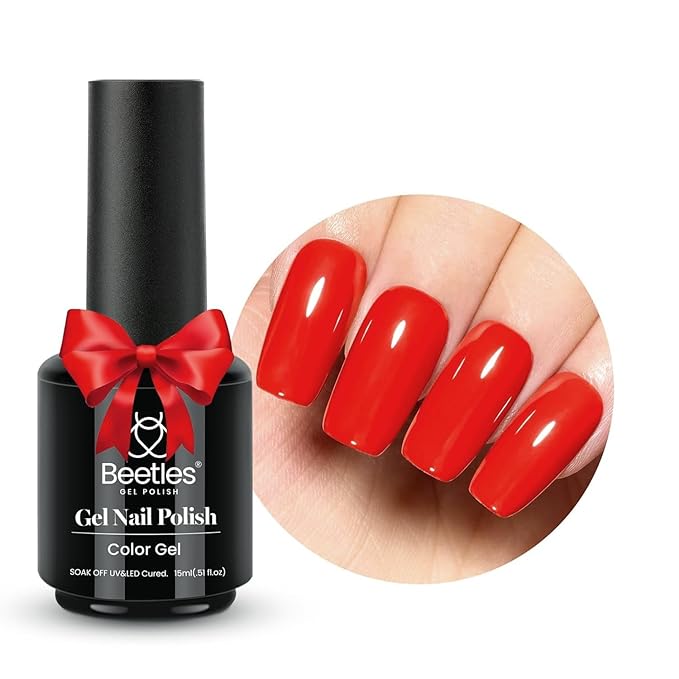 Beetles Bright Red Gel Polish, 15ml Orange Red Christmas Gel Nail Polish Soak Off LED UV Manicure Art Design Salon at Home DIY Gift for Women