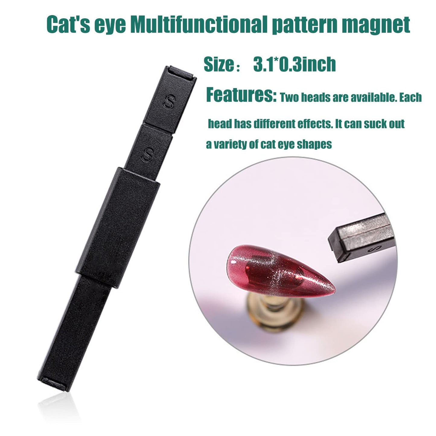 JERCLITY 5 Pieces Nail Magnet Stick Cat Eye Tool Multi-Function Board 3D Magnetic Wand Strong Stick for Cat Eye Gel Polish DIY Nail Art