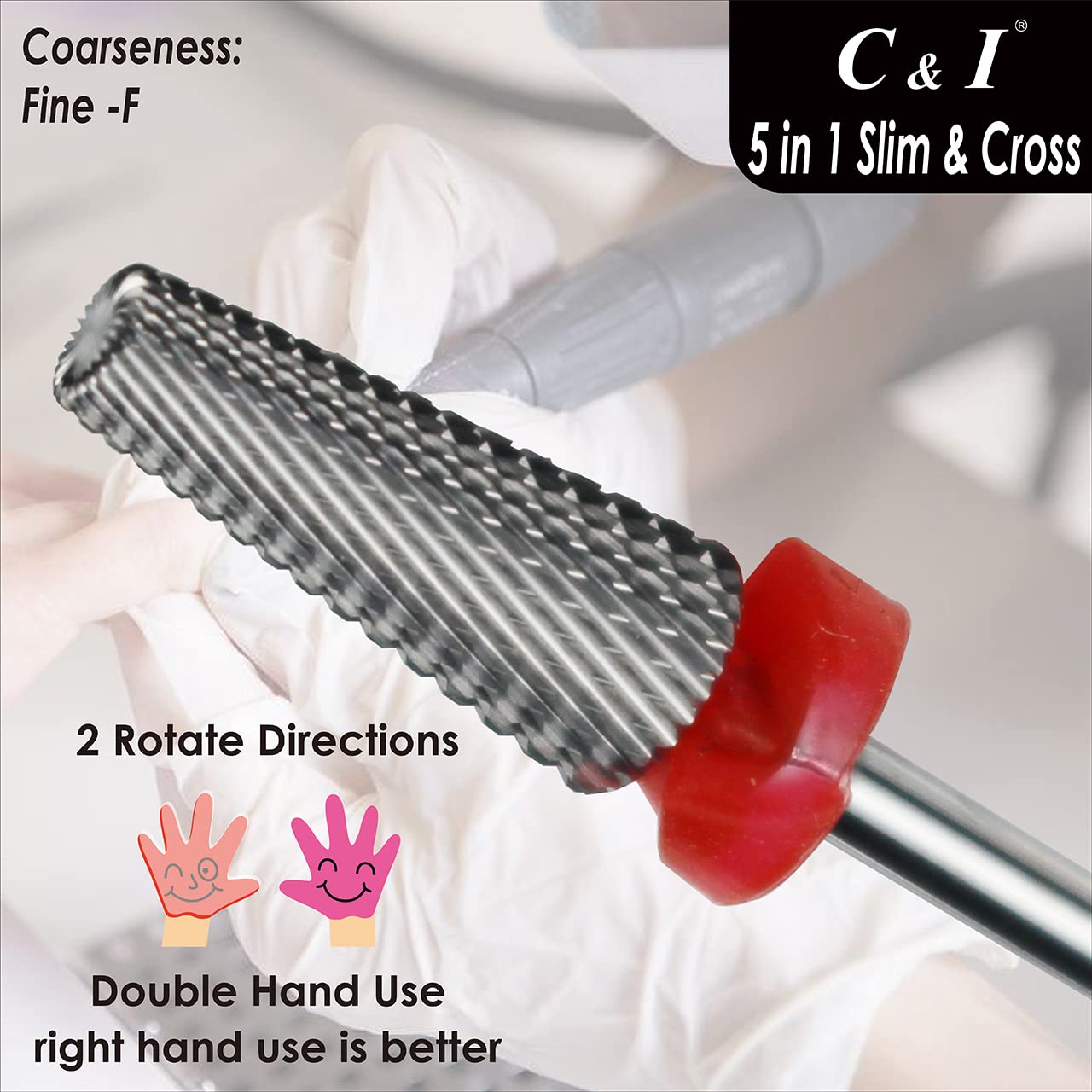 C & I 5 in 1 Nail Drill Bit, Cross & Slim Edition, Professional Nail Drills for Electric Manicure Drill Machine (Fine -F)