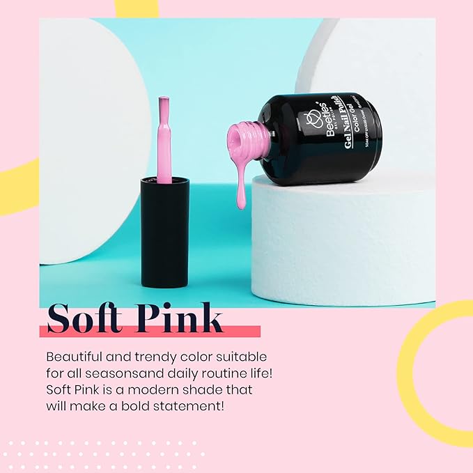 Beetles Neon Pink Gel Nail Polish 15ml Bright Summer Gel Nail Polish Bubble Baby Pink Color Soak Off Uv LED Nail Lamp Nail Art Manicure Salon DIY Home Gifts for Mom