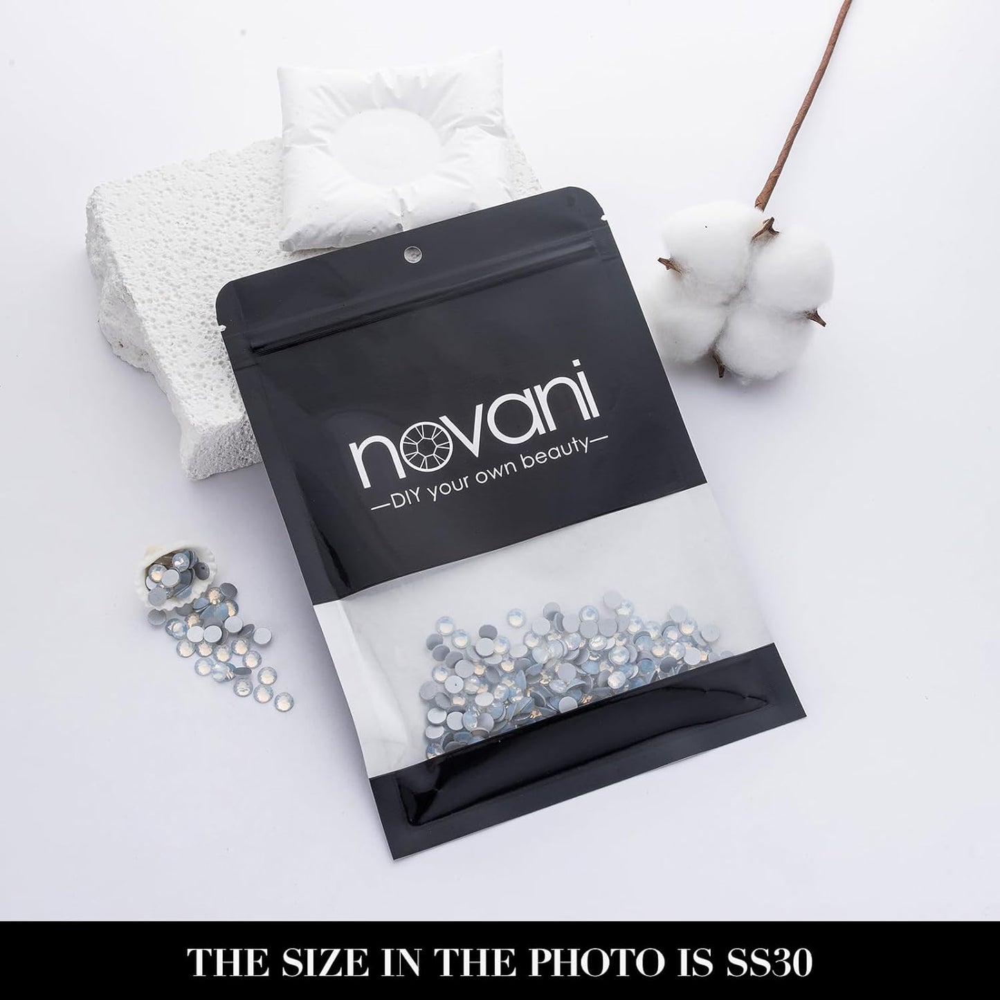 Novani 576 Pieces Flatback Rhinestones Glass Round Gems White Opal Crystals for Nail Art DIY Crafts Clothes Shoes,SS30,6.4-6.6mm