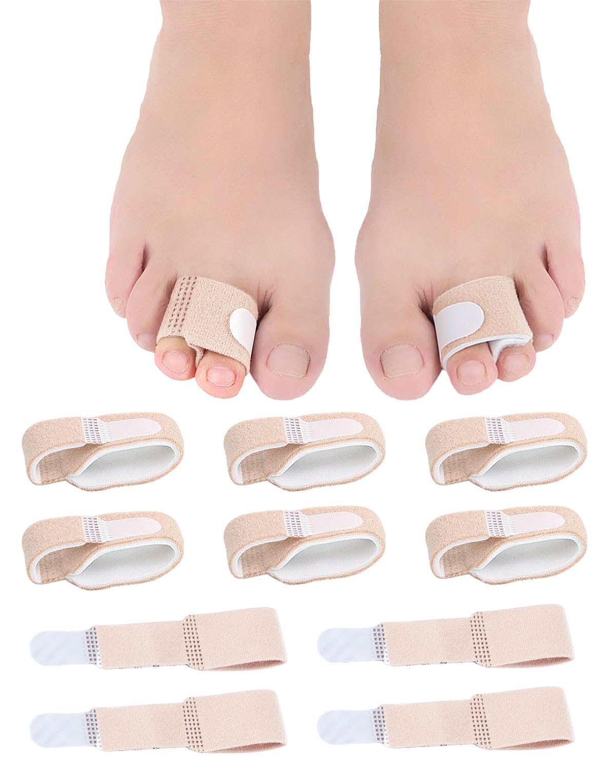 10Pc Fabric Toe Wraps for Women Broken Toes Hammer Toe Corroector Straightener, Toe Splint Buddy Tape Toe Bandages Protectors for Broken Toe, Crooked Toes, Curled Toes
