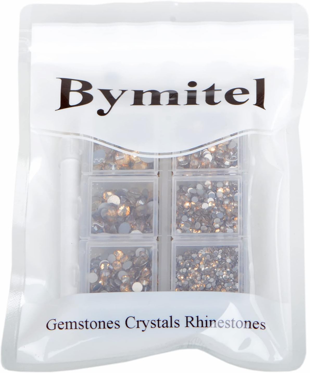 Bymitel 5000 Pieces 6 Mixed Sizes Glue Fix on Glass Rhinestones Round Crystal Gems Flatback for DIY Jewelry Making with one Picking Pen(6-Sizes 5000PCS, Lt. Peach)