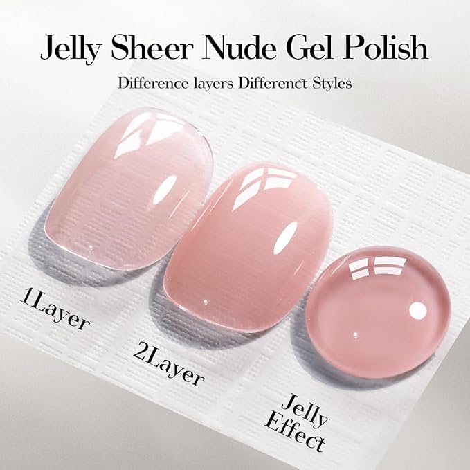 Sheer Nude Rose Gel Nail Polish LED UV Gel Soak Off Clear Nude Pink French Manicure Jelly Nail Gel Polish Varnish Curing Requires 1pcs 15ml for Home Salon Nail Art DIY X12