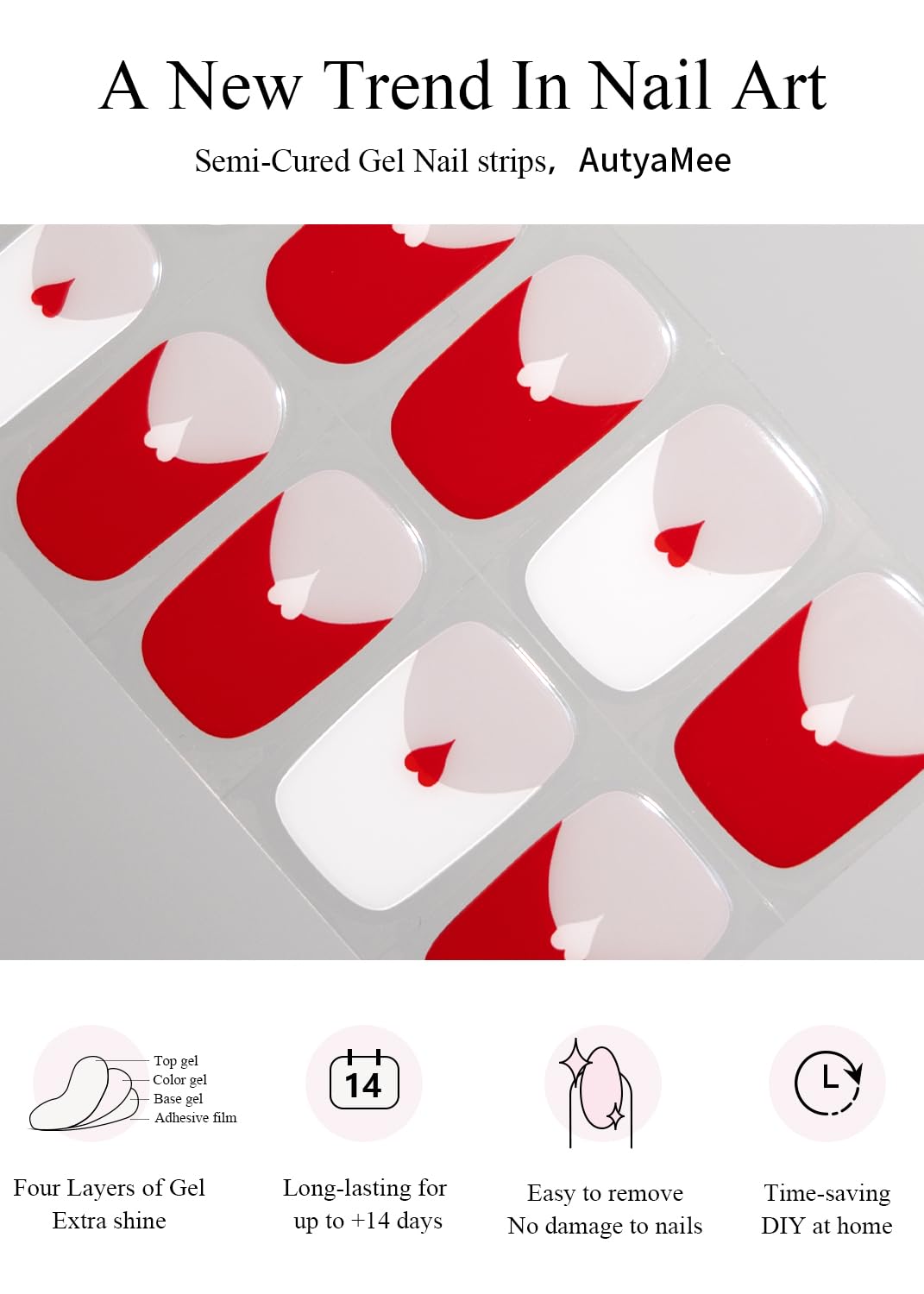 Semi Cured Gel Nail Strips (French Love Red & White)