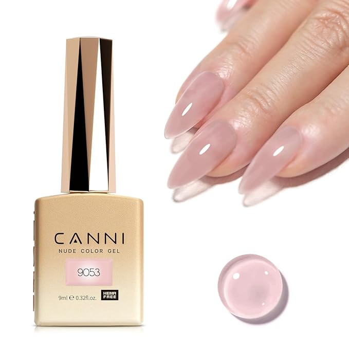 CANNI Jelly Nude Pink Gel Nail Polish, 1Pcs Sheer Clear Pink Gel Polish Translucent Pink Color High Gloss Soak Off U V French Nail Manicure Salon DIY