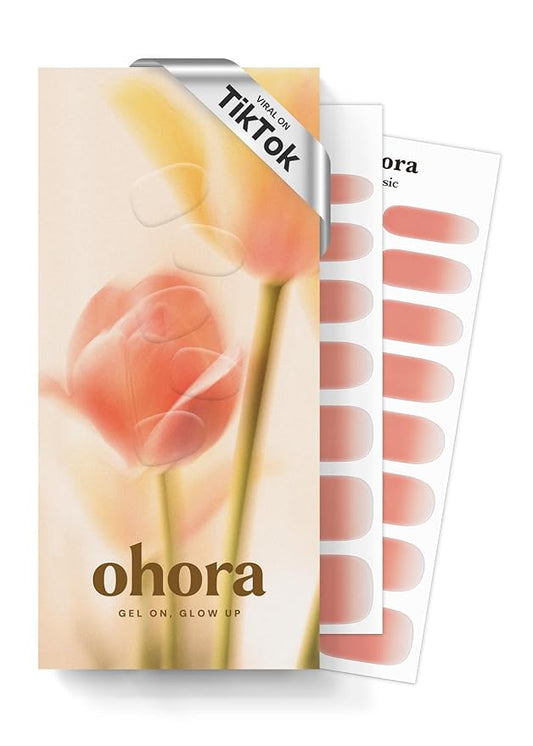 ohora Semi Cured Gel Nail Strips (N Apricot Sorbet) - Peach, Matte, Works with Any UV/LED Lamps, Salon-Quality, Long Lasting, Easy to Apply & Remove - Includes 2 Prep Pads, Nail File & Wooden Stick
