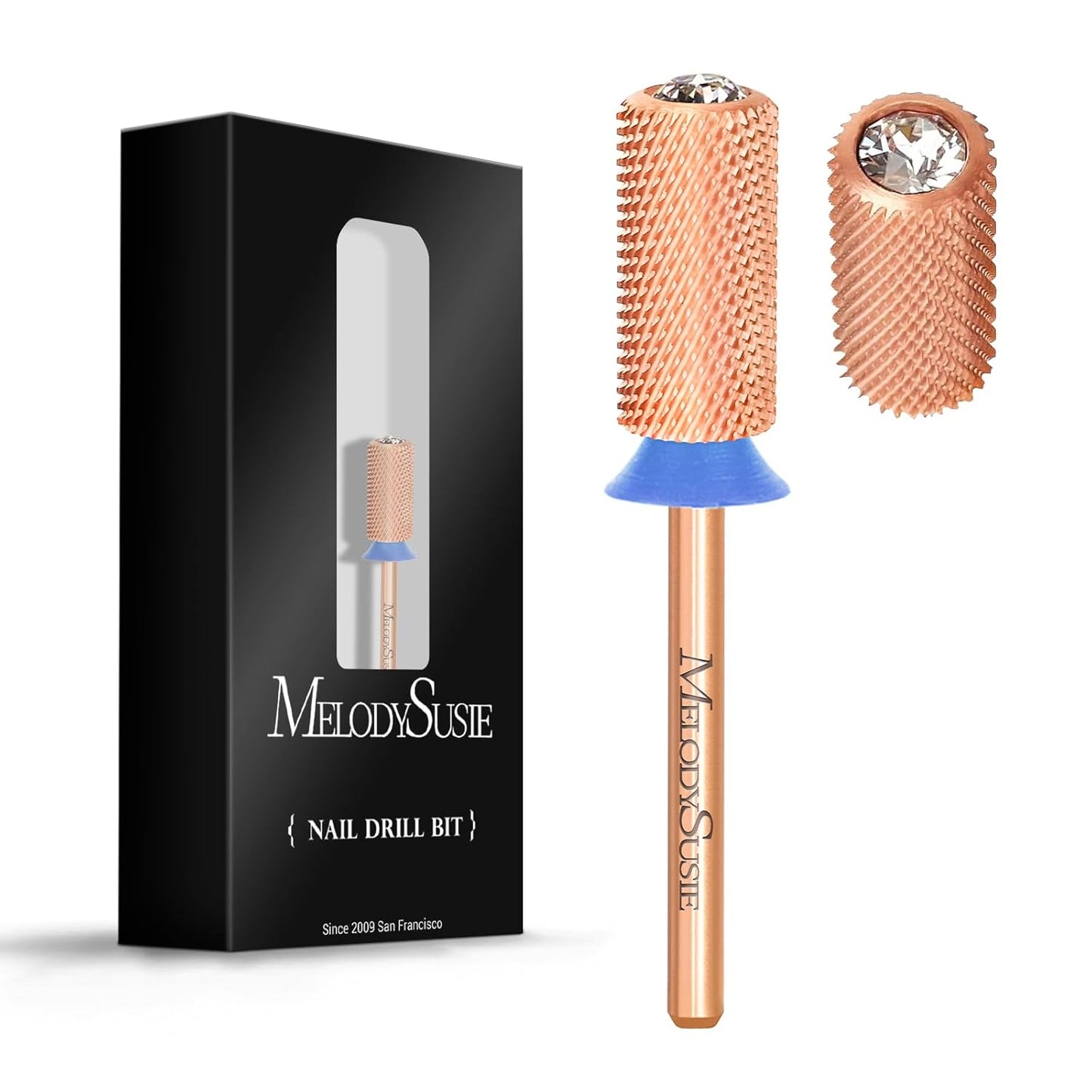 MelodySusie Crystal Top Nail Drill Bits, 3/32'' Large Barrel Carbide Bits, Suitable for Manicure Pedicure Cuticle Gel Polishing, Beginners Bits, Rose Gold, Series Bit-S, Medium