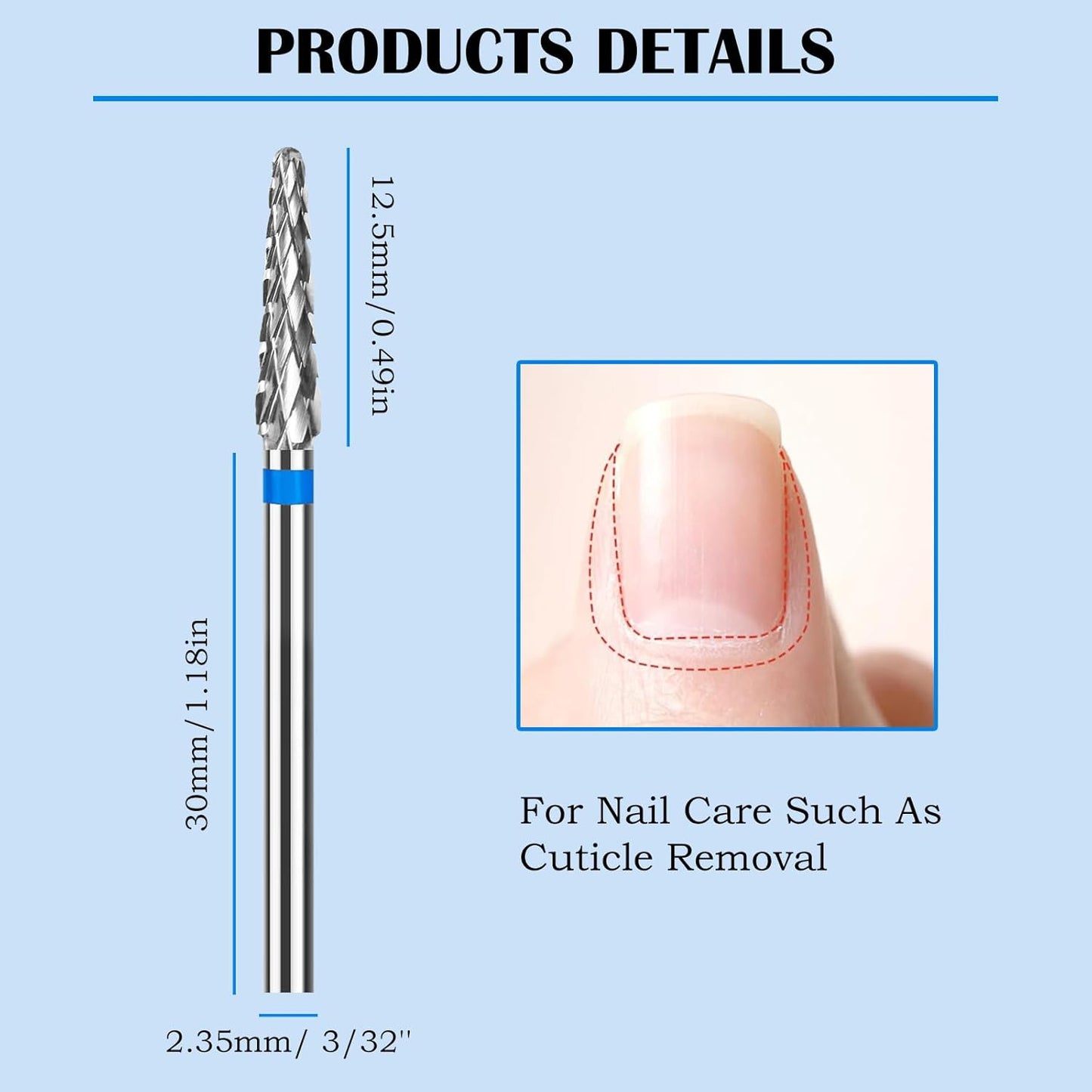 2Pcs 3/32" Cuticle Bit Gel Remover Drill Bit Small Cone Clean Medium Grit Carbide for Electric Nail Drills, Conical Professional Manicure Tool Remove Dead Skin Accessories for Nail Salons and Home Use