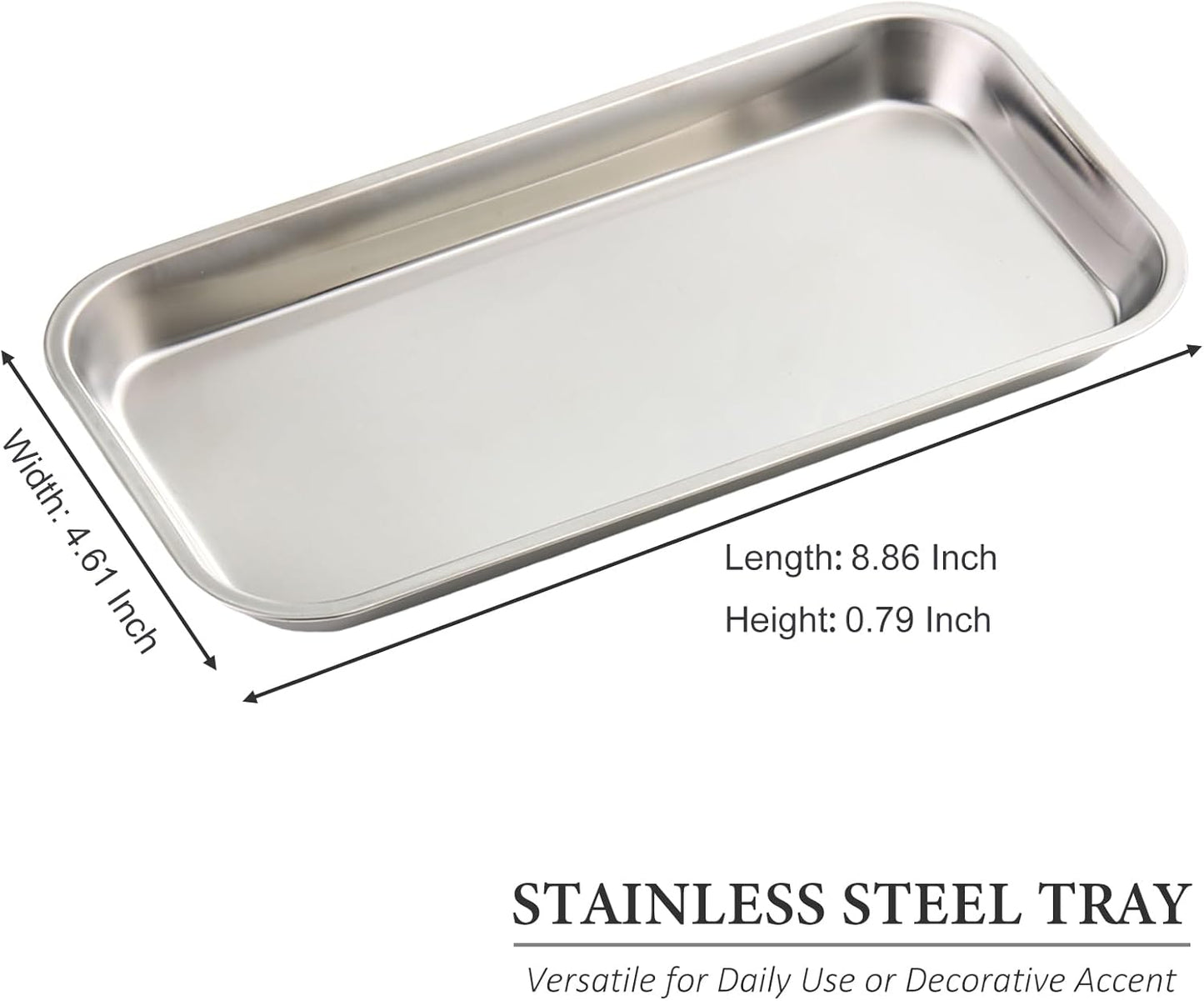 2 Pack Stainless Steel Silver Decorative Tray, Manicure Surgical Tools Placing Dish, Bathroom Vanity Trays for Dresser Counter