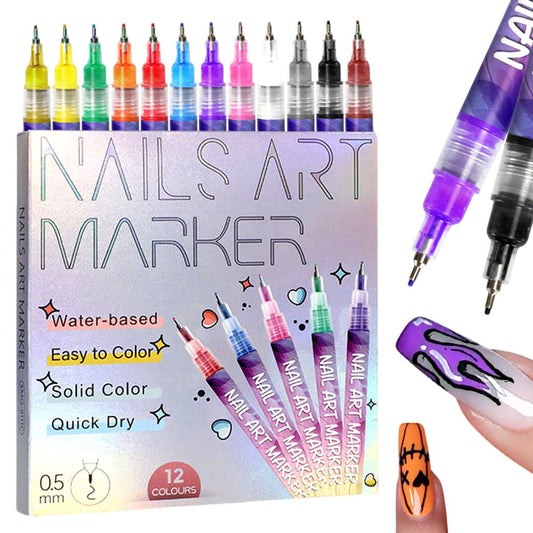 12 Colors Nail Art Pens Set, Nail Art Markers Polish Pen for 3D Nail Art, Drawing Painting Liner Brush for DIY Nail Art Beauty Adorn Manicure Tools (12 colors)