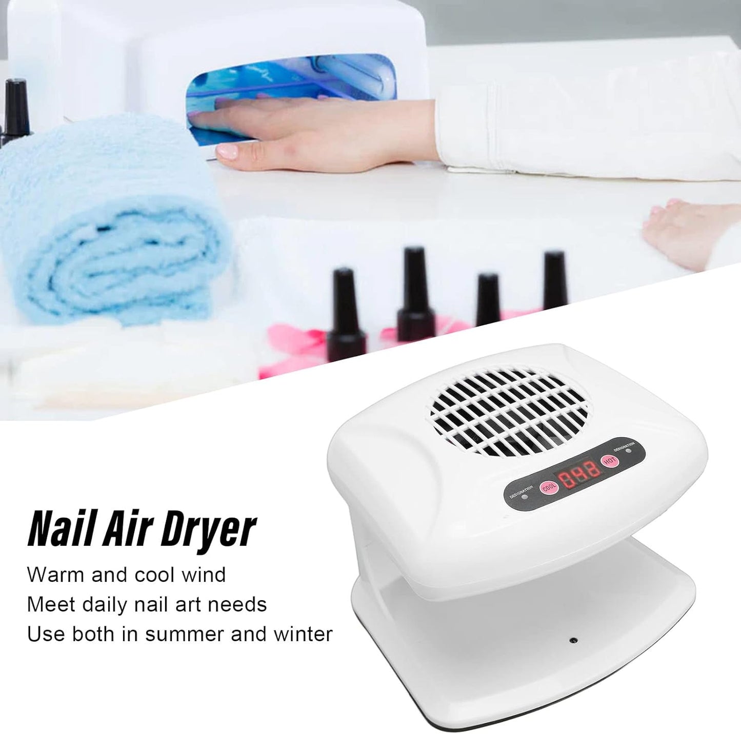 Nail Polish Dryer, 400W Portable Automatic Sensor Nail Art Blower Cool Warm Air Blow Nail Art Tools Enlarged Air Outlet Regular Nail Polish Drying Fan for Professional Salon Home