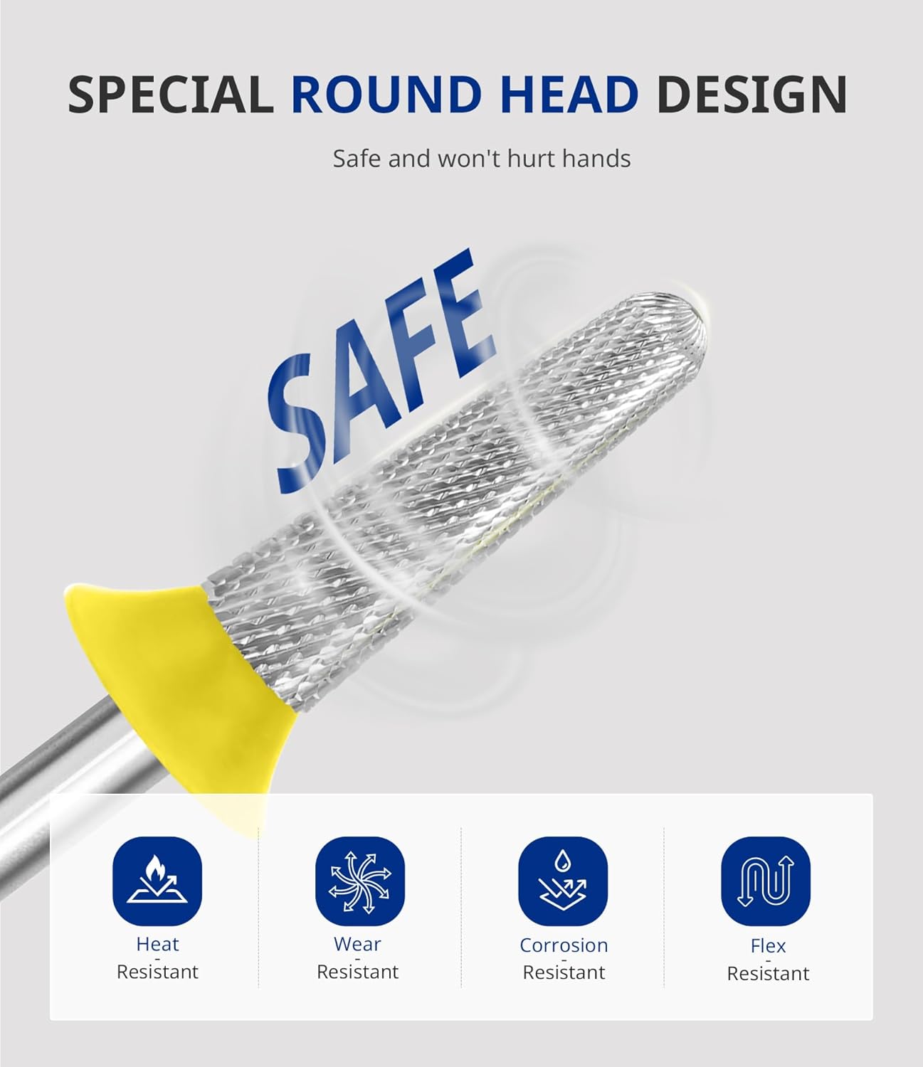 AIRSEE Tungsten Carbide Acrylic Nail Drill Bit Efile Electric File Machine Head Tip for Manicure Polishing Art Remove Gel 3/32" 2 Way Safety Use Ball Top Tapered Bit Cone Shape Extra Fine-XF