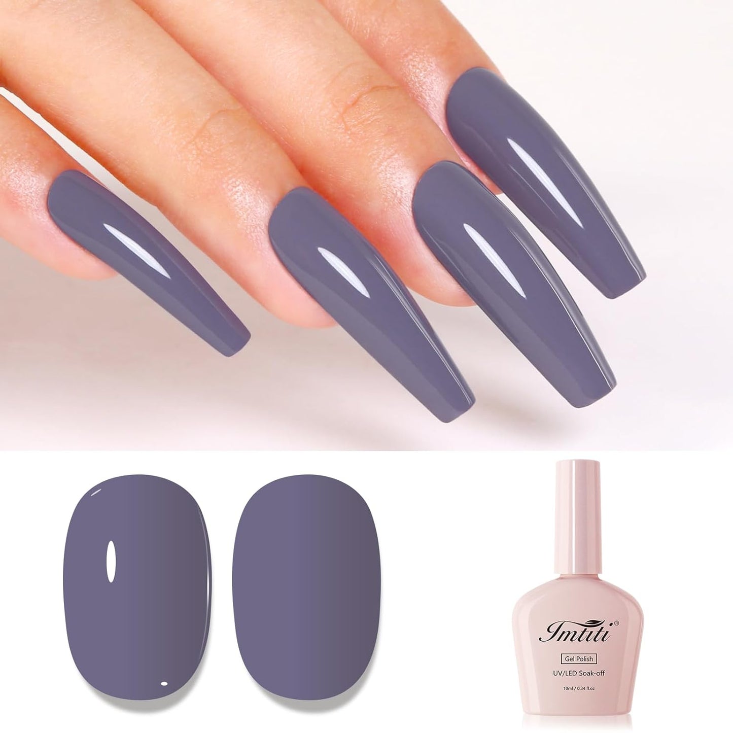 Imtiti Purple Gel Nail Polish, Greyish Purple Gel Polish High Gloss Soak Off UV LED Autumn Winter Art Manicure Salon DIY Design 10ML