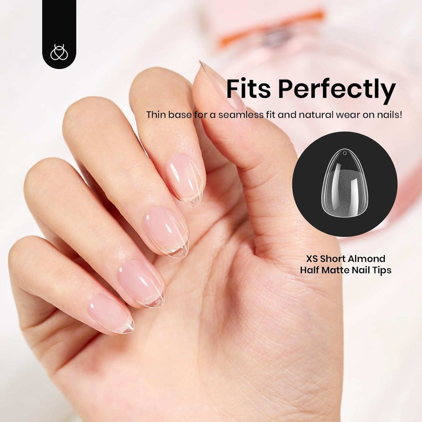 Beetles Extra Short Almond Nail Tips, 12 Sizes 288 PCS Pre-Shaped Clear Full Cover Etch Gel Nail Tips Clear Acrylic Nails Glue on Nails for Girls Women Nail Art Design,Nail Glue Needed