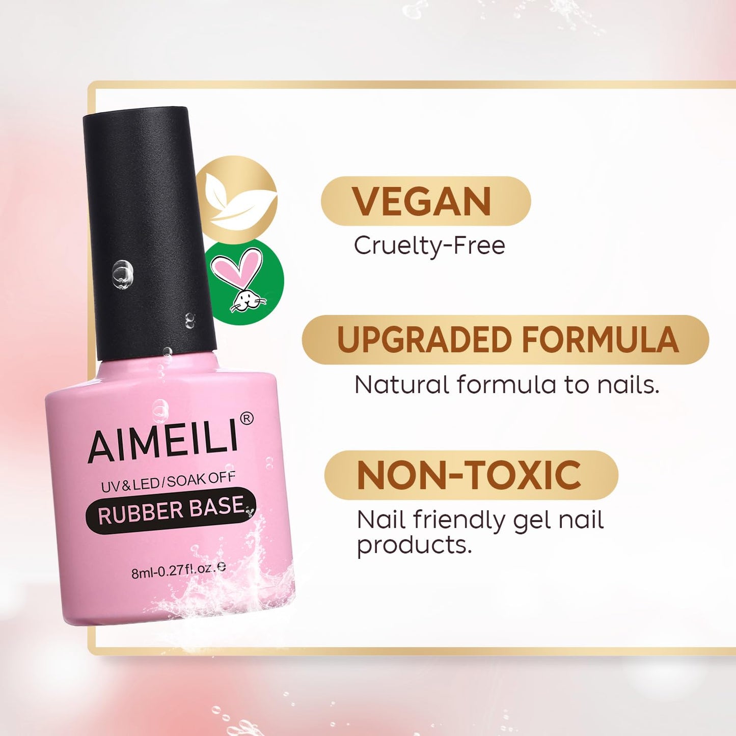 AIMEILI Rubber Base Gel Nail Polish, Hema Free, Cruelty Free, Vegan, Builder Nail Gel Base Coat Soak Off Nail Art Design - RB1018 8ml