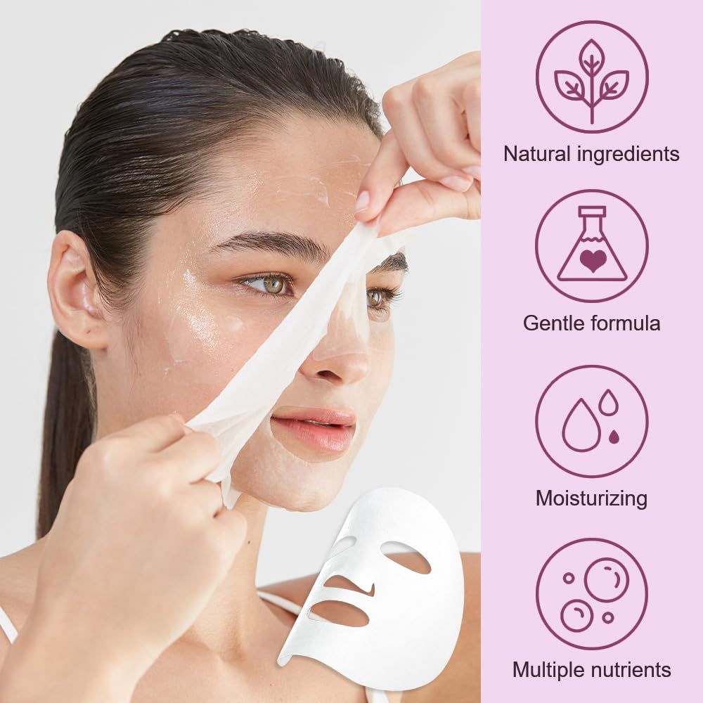 8 Pack Rose Face Mask,Pink Face Masks Spa Day kit Supplies for Teens Girls Women,Sheet Facial Mask Skincare for Kids Gifts Set,Hydrate Nourish Soothe for All Skin Types,Spa Party Favors
