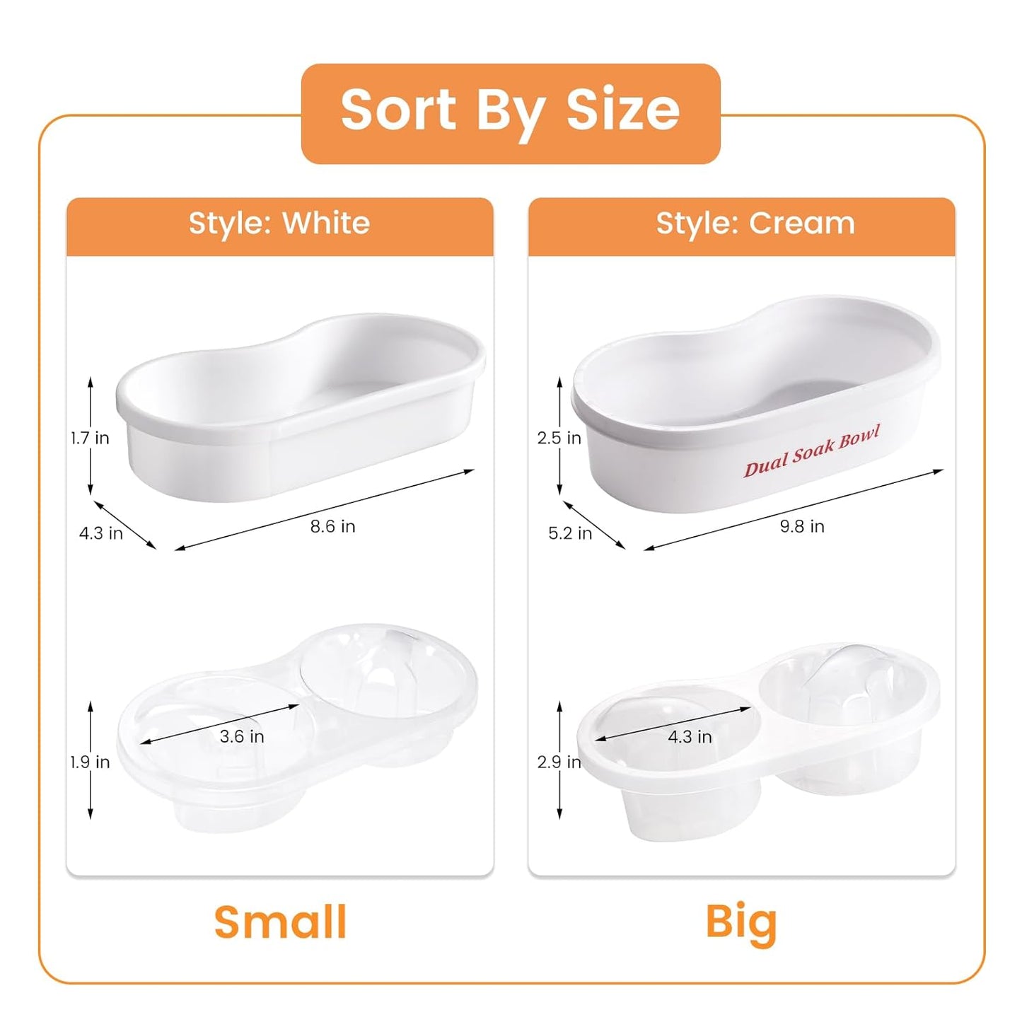 Dual Nail Soaking Bowl Acetone Proof: 2-in-1 Dip Powder Gel Nail Polish Remover Soak off Bowl for Women - Time-Saving Acrylic Nail Remover Kit for Home Salon (Big Size, Cream)