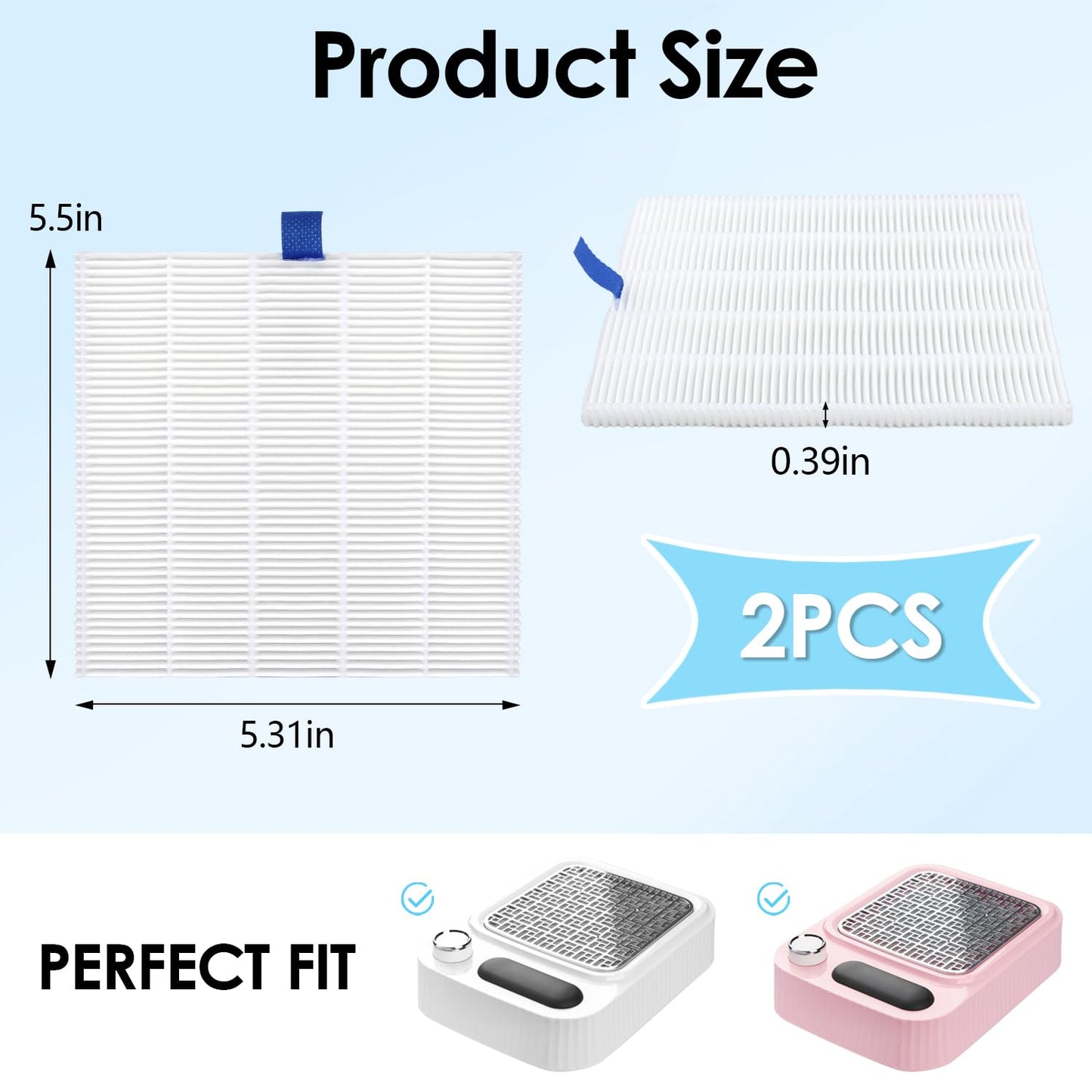 2PACK Reusable Nail Dust Collector Filter, Replacement Filters Compatible with Nail Duster Collector, Powerful Nail Vacuum Nail Filters, Nail Dust Extractor Replacement, Easy to Clean 5.51x5.31inch