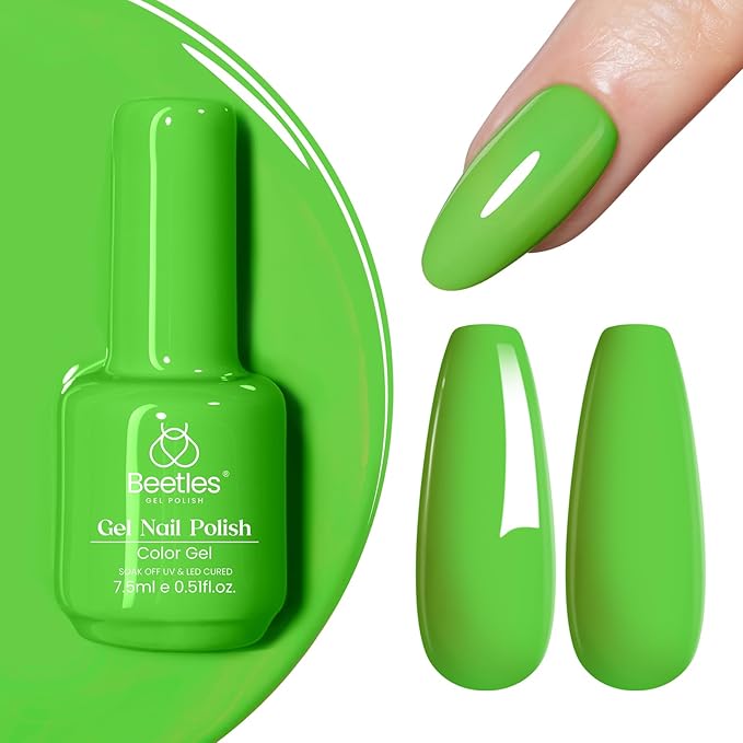 beetles Gel Polish Forest Green - 15ml Lime Green Color Gel Polish Solid Neon Color Soak Off LED UV Manicure Art Design Salon Home DIY for Women & Girls