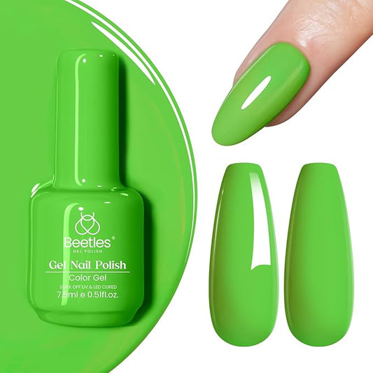 beetles Gel Polish Forest Green - 15ml Lime Green Color Gel Polish Solid Neon Color Soak Off LED UV Manicure Art Design Salon Home DIY for Women & Girls