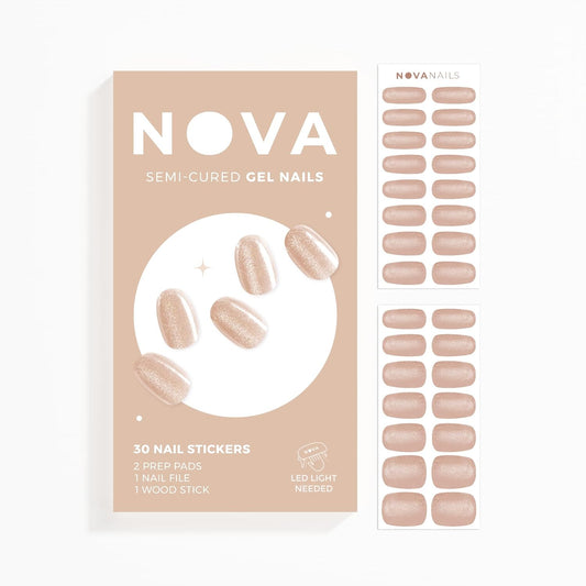 NOVA, Semi Cured Gel Nail Strips (Cashmere) - The 10 Minute Manicure. Salon-Quality, Female Founded, Works with Any Nail Lamp, Easy to Apply & Remove - Incl. Nail File & Wooden Stick (Cashmere)