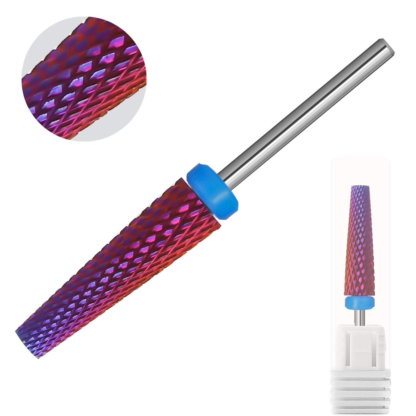 Super Long 5 in 1 Nail Drill Bits, Professional 3/32'' Carbide Tungsten Two Way Rotary Nail Cleaner Nail Bits, Suitable for Manicure Pedicure Cuticle Gel Polishing Acrylic Nails (Purple, Medium-M)