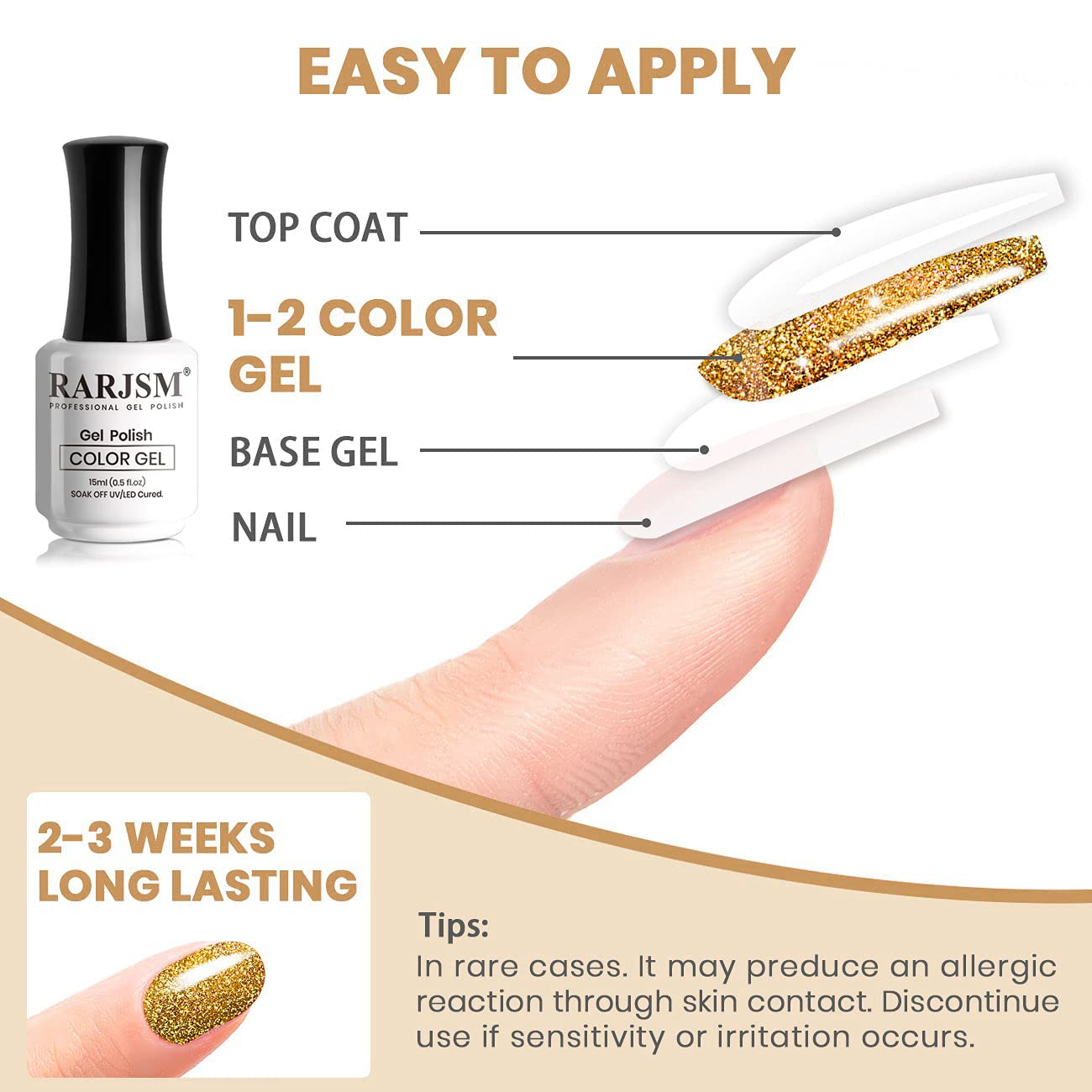RARJSM Gold Glitter Gel Nail Polish,Reflective Gel Nail Polish,Flash Diamond Nail Gelpolish Soak off Disco Shimmer Gelpolish UV LED Curing Requires 15ml for Home Salon Diy Nail Manicure Decoration