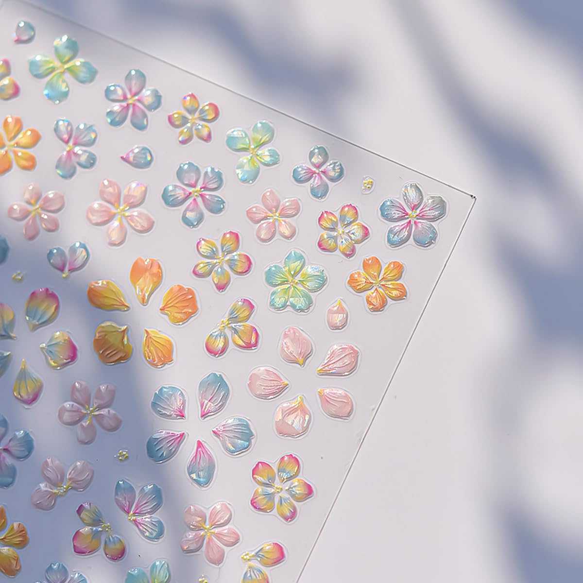 Flower Nail Art Stickers Decals 5D Embossed Jelly Flowers Nail Decals 1PCS Exquisite Shinny Colorful Floral Spring Summer Design Flower Nails Adhesive Sliders Supply for Women DIY Nail Art Decorations