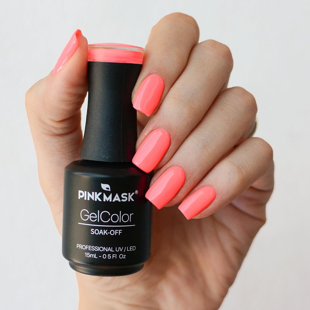 PINK MASK Gel Color Nail Polish Nicki - Neon Col. 15ml / o.5 oz - UV/LED Gel Polish, Non Wipe, Long Lasting, Soak Off Formula