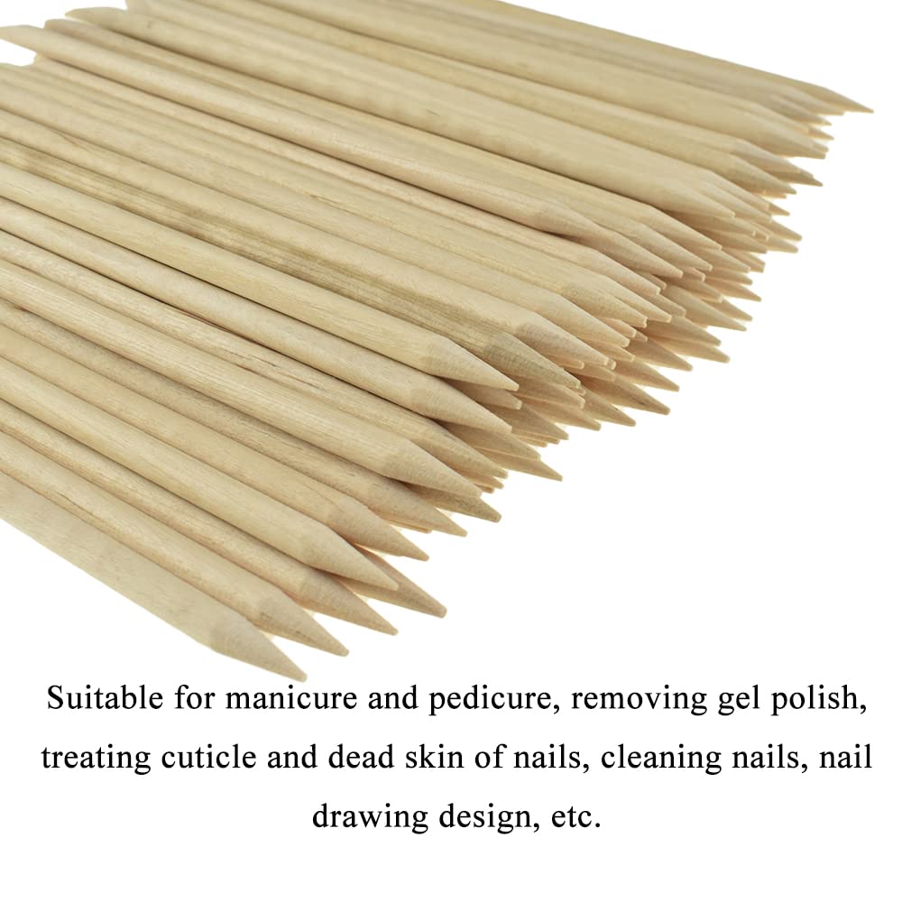 HAHIYO 4.5inches 100PCs Orange Wood Stick for Nail Wooden Nail Cuticle Pusher Stick Double Sided Cuticle Remover Manicure Pedicure Pusher Stick Wood Cuticle Stick for Nail Manicure Tool Nail Cleaning
