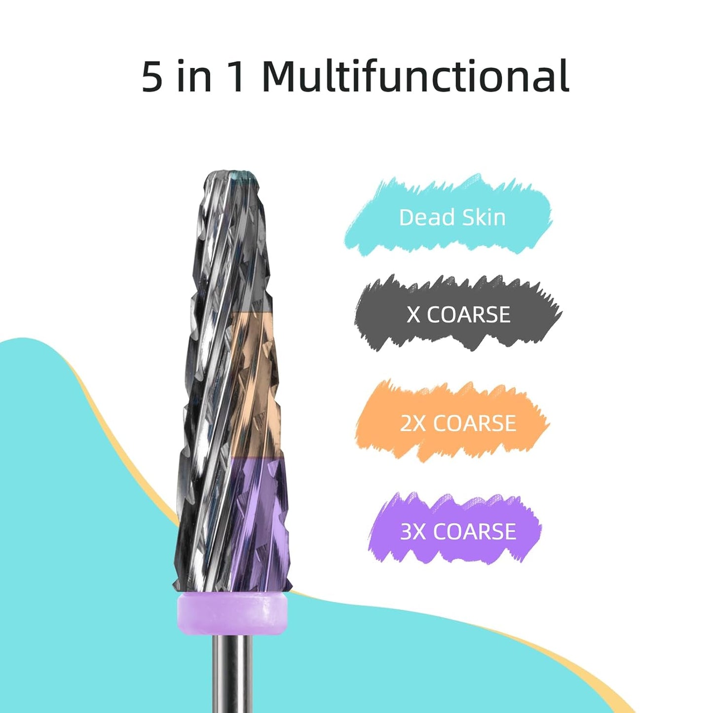 5 in 1 Nail Drill Bits, 24mm Super Long Carbide Tapered Nail Bit, 3/32" Two-way Rotate Acrylic Drill Bits for Nails, Removal Gel Electric Drills File Manicure Accessories (3XC)