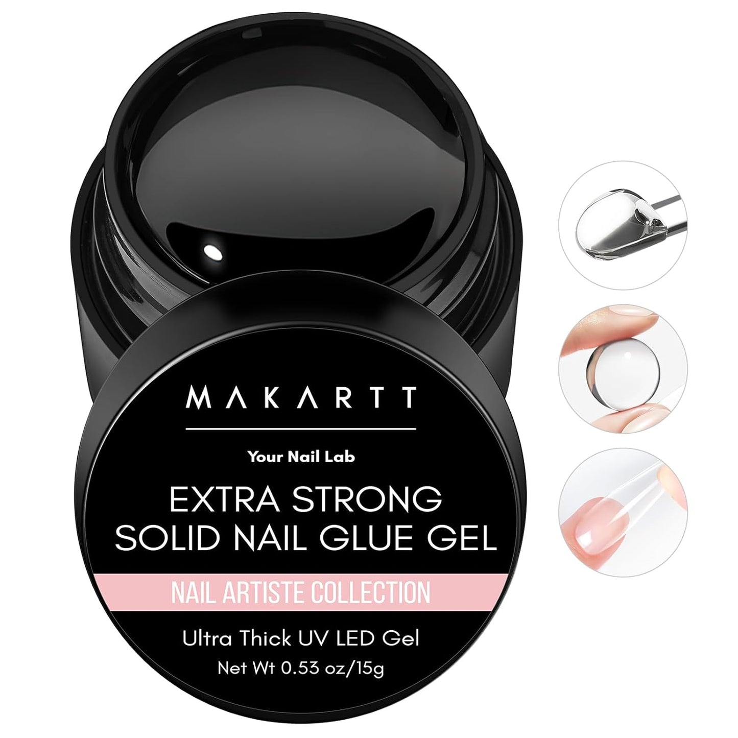 Makartt Solid Nail Glue Gel: Extra Strong Gel Nail Glue for Press On Nails & Fake Tips Long-Lasting Strong Adhesion Nails Glue for Acrylic Nails Clear 3D Gels for Nail Art Home Salon UV Light Cured