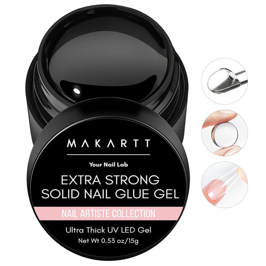 Makartt Solid Nail Glue Gel: Extra Strong Gel Nail Glue for Press On Nails & Fake Tips Long-Lasting Strong Adhesion Nails Glue for Acrylic Nails Clear 3D Gels for Nail Art Home Salon UV Light Cured